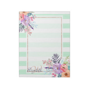 Vattenfärgad Boho-blommigt, löv, rand-handfärg Anteckningsblock