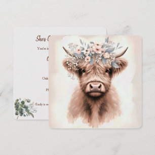 Vattenfärgad Boho Highland Cow with Möhippa Headbi Inbjudningar