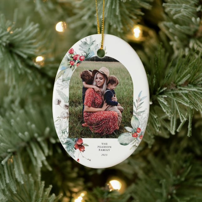 Vattenfärgad botanisk Blommigt Arch Photo jul Julgransprydnad Keramik (Träd)