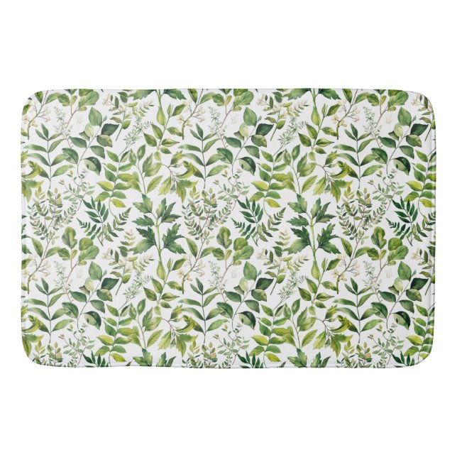 Vattenfärgad botanisk Grönt löv Badrumsmatta (Framsidan)