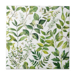 Vattenfärgad botanisk Grönt löv Kakelplatta