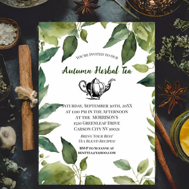 Vattenfärgad botanisk Vintage Tea Party Inbjudningar (Skapare uppladdad)