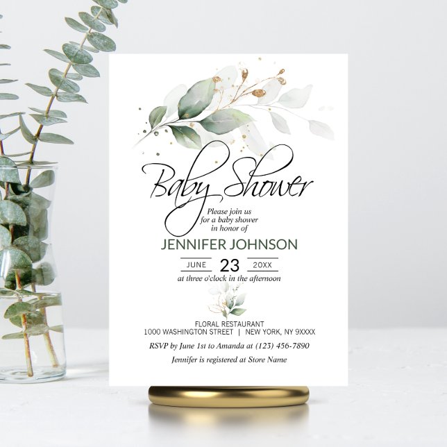 Vattenfärgad botaniskt kolvstubin Greenery Baby Sh Inbjudningar (Watercolor Botanical Foliage Greenery Baby Shower Invitation)