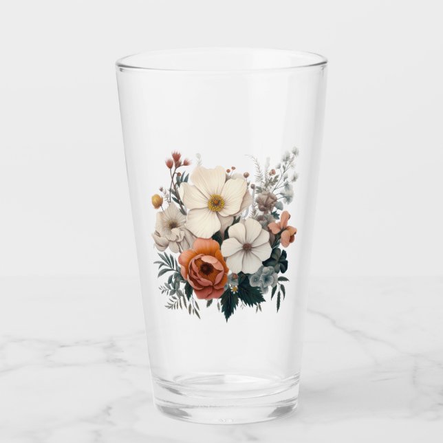 Vattenfärgad bouquet med blommor och löv glaskopp (Framsida)