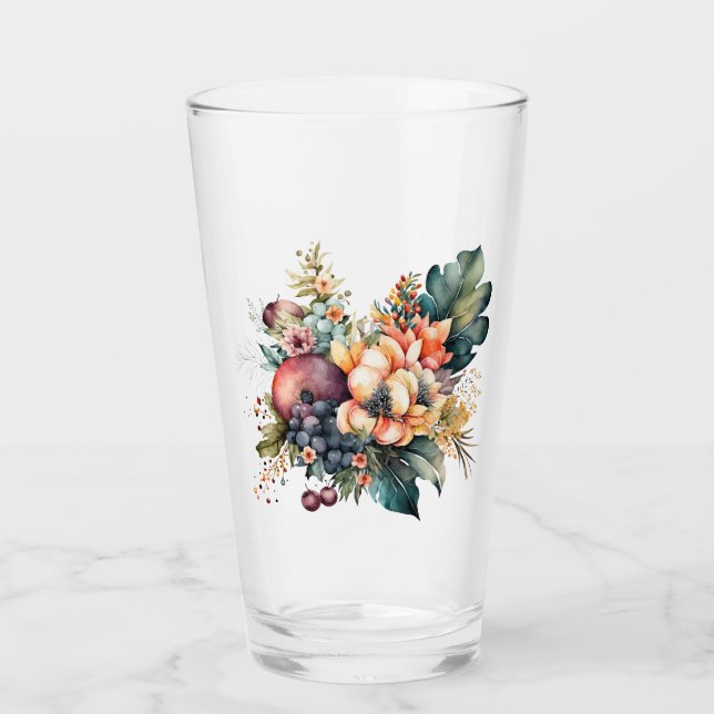 Vattenfärgad bukett med blommor och löv glaskopp (Framsida)