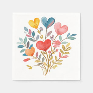 Vattenfärgad bukett med hjärta och löv pappersservett