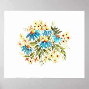 Vattenfärgad bukett, ömmande daisy, litet löv a poster