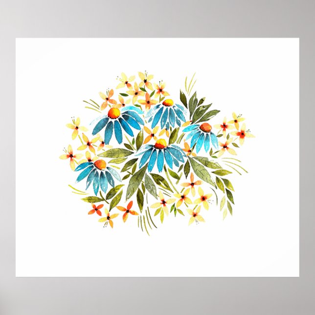 Vattenfärgad bukett, ömmande daisy, litet löv a poster (Framsidan)