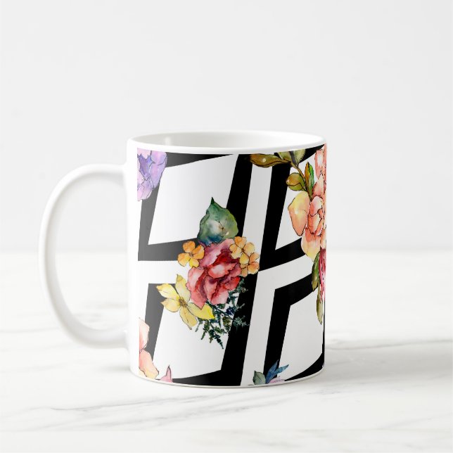 Vattenfärgad bukettblomma. Blommigt botaniskt Kaffemugg (Vänster)