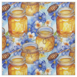 Vattenfärgad Burk honung med Blåa blommor Tyg