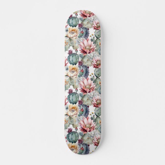 Vattenfärgad Cacti Blooming Succulations Mini Skateboard Bräda 18,5 Cm (Framsida)