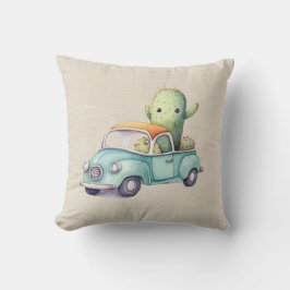 Vattenfärgad Cacti i Retro Lastbil Kudde