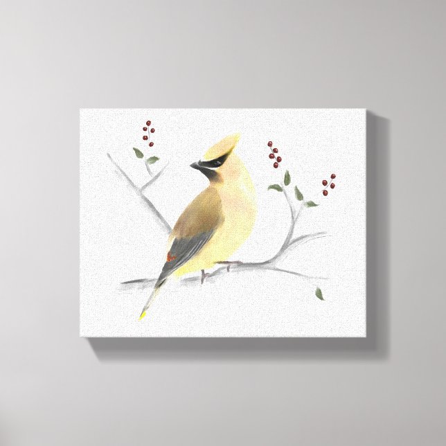 Vattenfärgad cedar Waxwing Wrapped Canvas (Framsida)