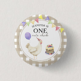 Vattenfärgad Chick 1:a födelsedag Knapp