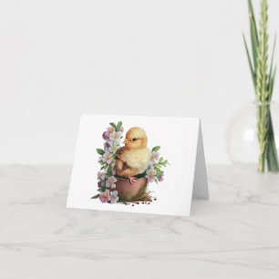 Vattenfärgad Chick i Pot with Flowers BLANK Kort