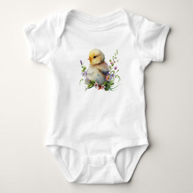 Vattenfärgad Chick med blommor T Shirt (Framsida)