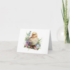 Vattenfärgad Chick med många blommor, BLANK Kort