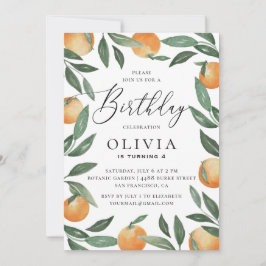 Vattenfärgad citrus-blommigt barns födelsedag inbjudningar