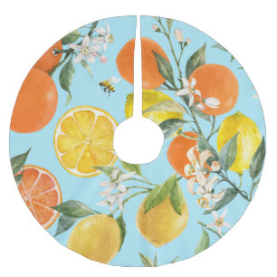 Vattenfärgad citrusfrukt: Hand plockade Julgransmatta Borstad Polyester
