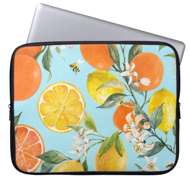 Vattenfärgad citrusfrukt: Hand plockade Laptop Fodral (Framsidan)