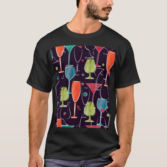 Vattenfärgad cocktails, färglös vintage mönster. t shirt (Framsida)