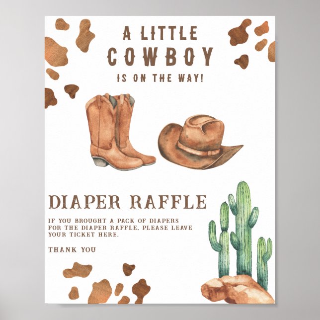 Vattenfärgad cowboybabydusch - Skalad raffel Poster (Framsidan)
