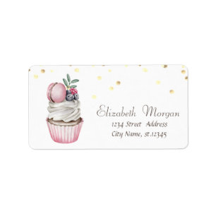 Vattenfärgad Cupkaka Macaron Confetti Adressetikett