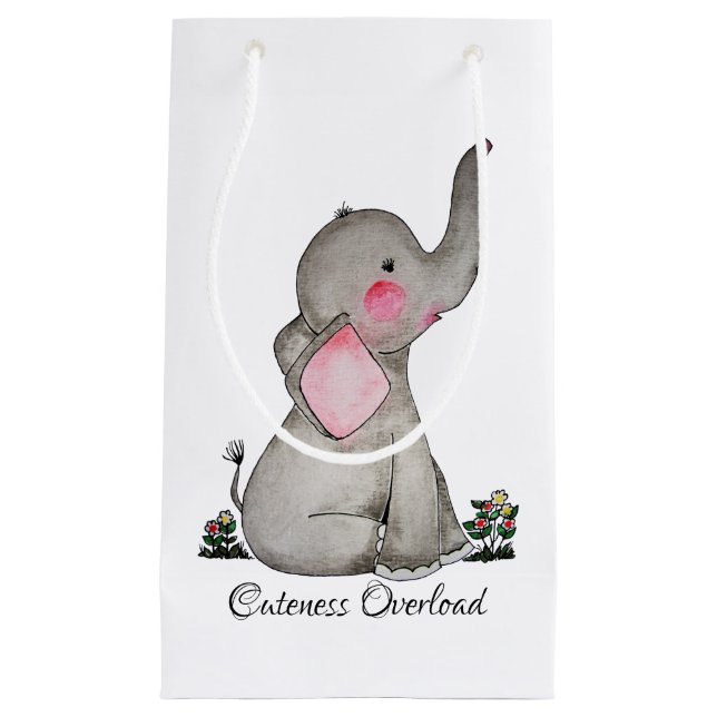 Vattenfärgad cute Baby-elefant med  och blommande (Framsidan)