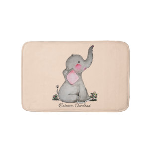 Vattenfärgad cute Baby-elefant med och blommande Badrumsmatta