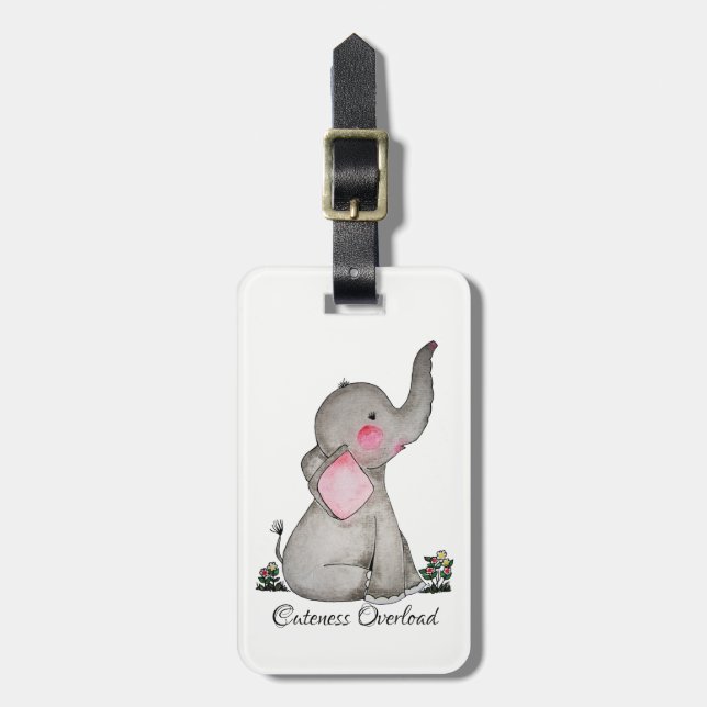 Vattenfärgad cute Baby-elefant med  och blommande Bagagebricka (Vertikal Framsida)