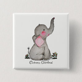 Vattenfärgad cute Baby-elefant med  och blommande Knapp