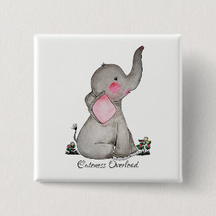 Vattenfärgad cute Baby-elefant med och blommande Knapp