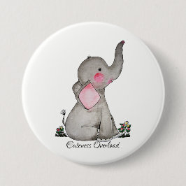 Vattenfärgad cute Baby-elefant med  och blommande Knapp