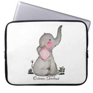 Vattenfärgad cute Baby-elefant med och blommande Laptop Fodral