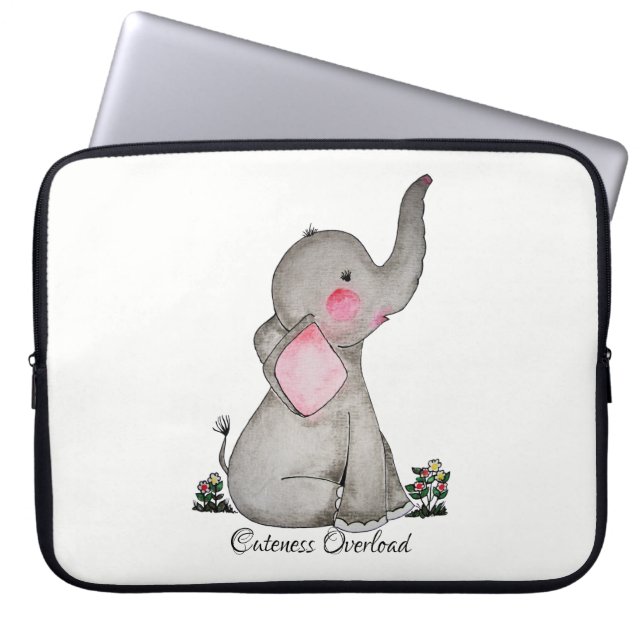 Vattenfärgad cute Baby-elefant med  och blommande Laptop Fodral (Framsidan)