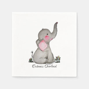 Vattenfärgad cute Baby-elefant med och blommande Pappersservett