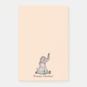 Vattenfärgad cute Baby-elefant med och blommande Post-it Block