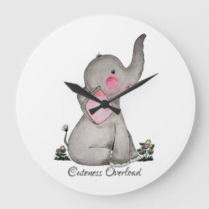 Vattenfärgad cute Baby-elefant med  och blommande Stor Klocka