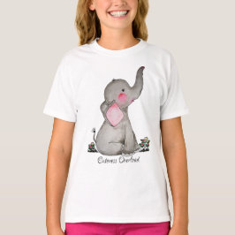 Vattenfärgad cute Baby-elefant med och blommande Tee