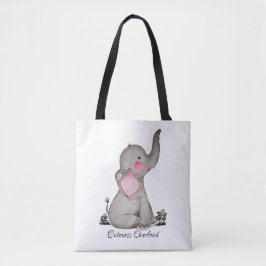 Vattenfärgad cute Baby-elefant med  och blommande Tygkasse