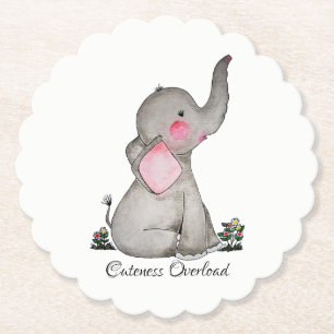 Vattenfärgad cute Baby-elefant med och blommande Underlägg Papper