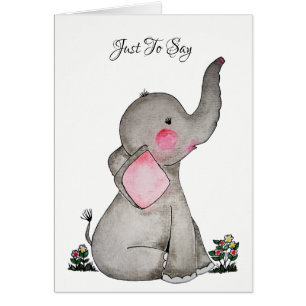 Vattenfärgad cute Baby-elefant med och blommor Hälsningskort