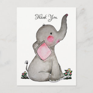 Vattenfärgad cute Baby Elephant med små blommor Vykort