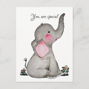 Vattenfärgad cute Baby Elephant med små blommor Vykort
