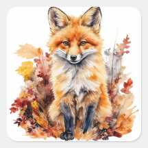Vattenfärgad Cute Baby Fox och färglöst Löv