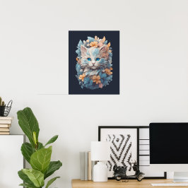 Vattenfärgad Cute Blommigt Cat Stänk Poster