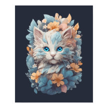 Vattenfärgad Cute Blommigt Cat Stänk