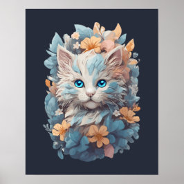 Vattenfärgad Cute Blommigt Cat Stänk Poster