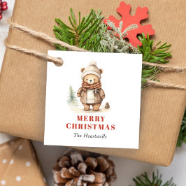 Vattenfärgad Cute Brown Bear-Helgdag Gåvor Etiketter
