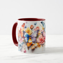 Vattenfärgad Cute Butterfly och Flowers Mugg